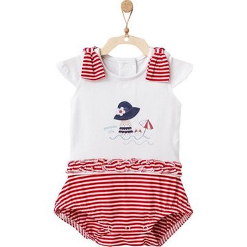 Andywawa AC21671R Kız Bebek Omuzları Kırmızı Kurdelalı Tulum