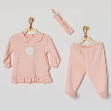 Andywawa AC22124 3 Lü Pink Home Sweet Home Kadife Bebe Takım
