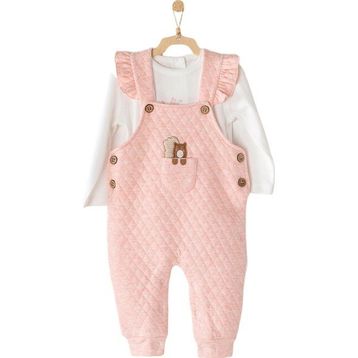 Andywawa AC23328 Pembe Kız Bebek Salopet Takım