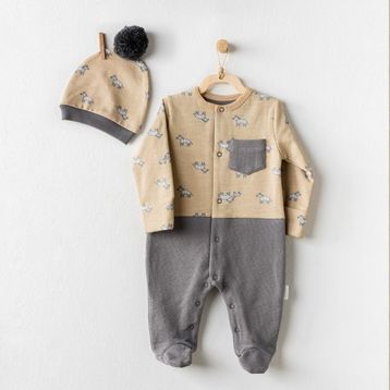 Andywawa AC24159 Little Zebra Bej Gri Bebek Tulumu