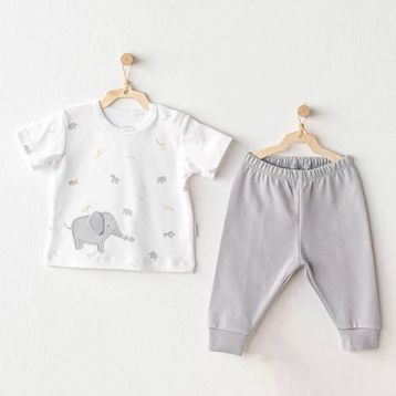 Andywawa AC8106 Gri Melanj 6-9 Ay Penguin Boys 2'li Bebek Takımı