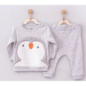 Andywawa AC8106 Gri Melanj 6-9 Ay Penguin Boys 2'li Bebek Takımı