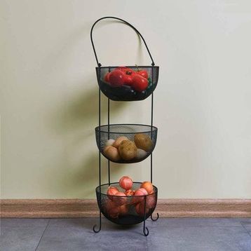 Ang Design Aleyna 3 Katlı Siyah Metal Sebze ve Meyvelik