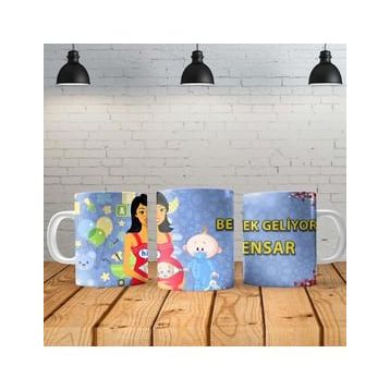 Angel Of Life Bebek Geliyor - Erkek Kişiye Özel Baskılı Yeni Tasarım Sihirli Kupa Bardak