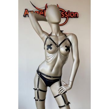 Angels Passion Erotik Giyim Zincirli Büstiyer Jartiyer Takım
