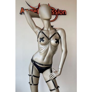Angels Passion Erotik Giyim Zincirli Büstiyer Jartiyer Takım