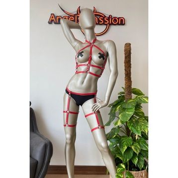 Angels Passion Fantazi Deri Jartiyer ve Göğüs Harness Takım