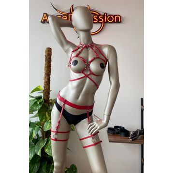 Angels Passion Fantezi, Deri Şık Jartiyer Harness Takım