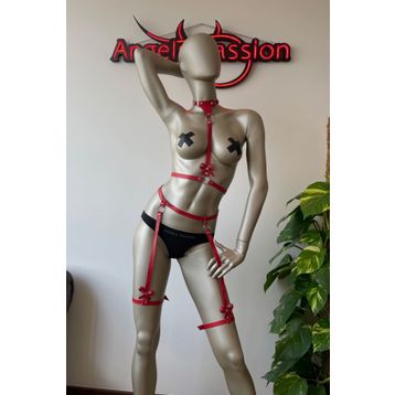 Angels Passion Fiyonk Detaylı Kırmızı Deri Jartiyer Takım