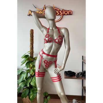 Angels Passion Kırmızı Deri Bdsm Fantazi Jartiyer Takım