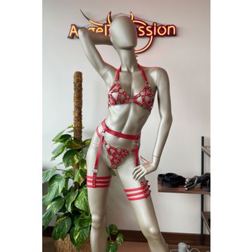 Angels Passion Kırmızı Deri Bdsm Fantazi Jartiyer Takım