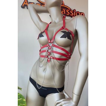 Angels Passion Kırmızı Deri Harness Fantazi Giyim
