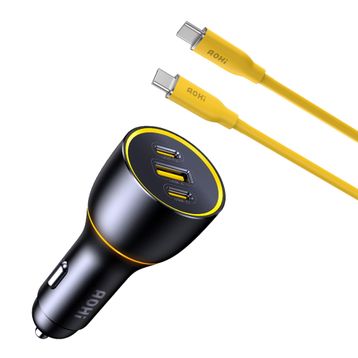 Aohi 170W Araç İçi 3 Portlu Şarj Cihazı + 140W 1 mt PD 3.1 480 MBPS Süper Hızlı Şarj ve Data Kablosu Seti