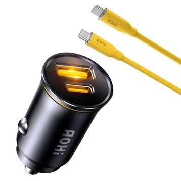 Aohi 65W Araç İçi 2 Portlu Şarj Cihazı + 140W 1 mt PD 3.1 480 MBPS Süper Hızlı Şarj ve Data Kablosu Seti