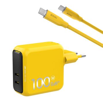Aohi Magcube 100W 2 Portlu Şarj Adaptörü + 140W 1 mt PD 3.1 480 MBPS Süper Hızlı Şarj ve Data Kablosu Seti