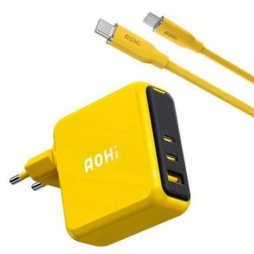 Aohi Magcube 140W 3 Portlu Şarj Adaptörü + 140W 1 mt PD 3.1 480 MBPS Süper Hızlı Şarj ve Data Kablosu Seti