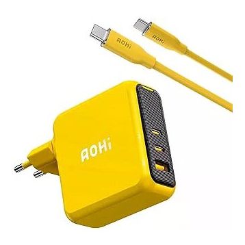 Aohi Magcube 140W 3 Portlu Şarj Adaptörü + 140W 1 mt PD 3.1 480 MBPS Süper Hızlı Şarj ve Data Kablosu Seti
