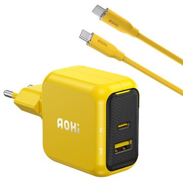 Aohi Magcube 67W 2 Portlu Şarj Adaptörü + 140W 1 mt PD 3.1 480 MBPS Süper Hızlı Şarj ve Data Kablosu Seti