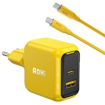 Aohi Magcube 67W 2 Portlu Şarj Adaptörü + 140W 1 mt PD 3.1 480 MBPS Süper Hızlı Şarj ve Data Kablosu Seti