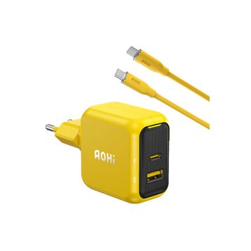Aohi Magcube 67W 2 Portlu Şarj Adaptörü + 140W 1 mt PD 3.1 480 MBPS Süper Hızlı Şarj ve Data Kablosu Seti