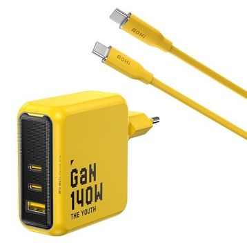 Aohi Youth 140W 3 Portlu Şarj Adaptörü + 140W 1 mt PD 3.1 480 MBPS Süper Hızlı Şarj ve Data Kablosu Seti