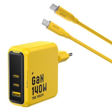 Aohi Youth 140W 3 Portlu Şarj Adaptörü + 140W 1 mt PD 3.1 480 MBPS Süper Hızlı Şarj ve Data Kablosu Seti