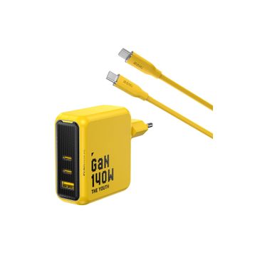 Aohi Youth 140W 3 Portlu Şarj Adaptörü + 140W 1 mt PD 3.1 480 MBPS Süper Hızlı Şarj ve Data Kablosu Seti