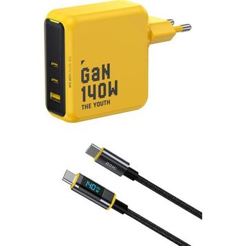 Aohi Youth 140W 3 Portlu Şarj Adaptörü + 140W Led Ekranlı Naylon Örgülü Süper Hızlı Şarj ve Data Kablosu Seti