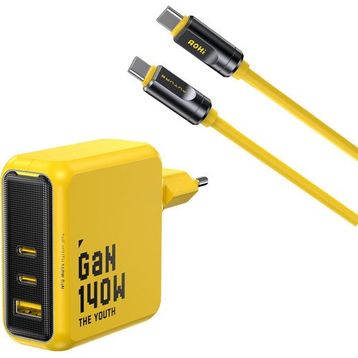 Aohi Youth 140W 3 Portlu Şarj Adaptörü + 240W 8K Süper Hızlı Şarj ve Data Kablosu Seti