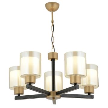 Aplika Jade 5'li Avize Eskitme Siyah Boyalı Çift Camlı Modern Retro Avize