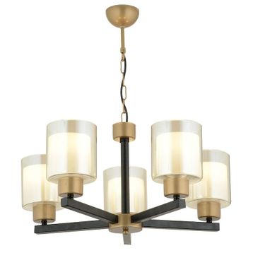 Aplika Jade 5'li Avize Eskitme Siyah Boyalı Çift Camlı Modern Retro Avize