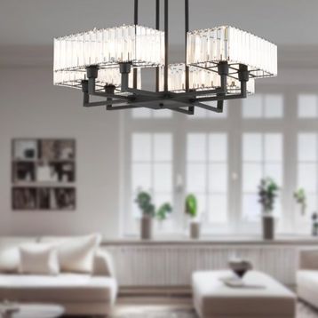 Apliqa 3929-08-BL Brambles 8'li Siyah Kristalli Taşlı Modern Tasarım Kristal Salon Avize