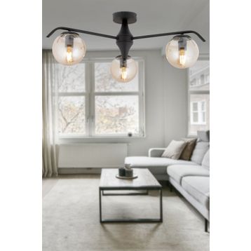 Apliqa 3948-03P-BL-01 Diaspor 3'lü Yuvarlak Siyah Bal Camlı Modern Plafonyer Avize
