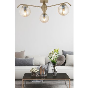Apliqa 3948-03P-FR-01 Diaspor 3'lü Yuvarlak Eskitme Bal Camlı Modern Plafonyer Retro Salon Avize