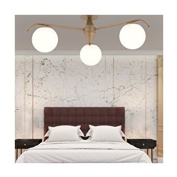 Apliqa 3948-03P-FR Diaspor 3'lü Yuvarlak Eskitme Beyaz Camlı Modern Plafonyer Retro Avize