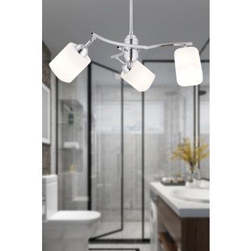 Apliqa 4102-03-CH Abbey 3'lü Krom Beyaz Camlı Yuvarlak Modern Oturma Odası Salon Avize