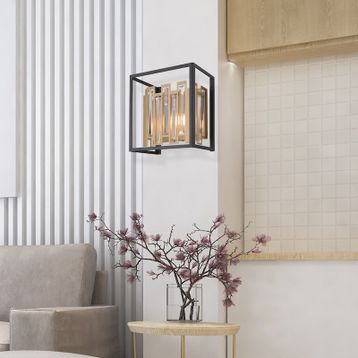 Apliqa Adran Siyah Eskitme Kristal Taşlı Duvar Lambası Yatak Odası Yatak Başı Salon için Aplik