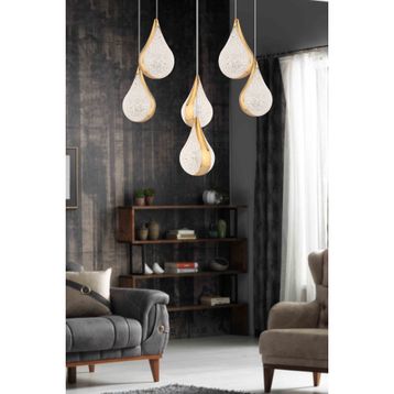 Apliqa Biana 6'lı Yuvarlak Gold Damla Başlıklı Modern Salon Led Avize
