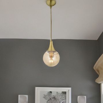 Apliqa Damla Gold Tekli Bal Camlı Eskitme Modern Sarkıt Avize