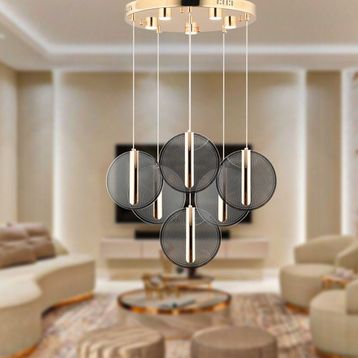 Apliqa Dustin 6'lı Yuvarlak 3 Renk 80 Watt Gold Kristal Ledli Modern Sarkıt Avize