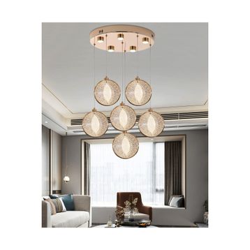 Apliqa Edward 6'lı 70 Watt Yuvarlak Gold Ledli Modern Salon Avize