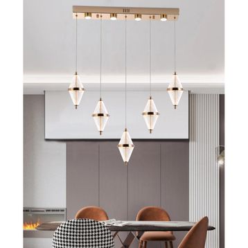 Apliqa Harold 5'li 37 Watt Sıralı Gold Ledli Modern Salon Avize