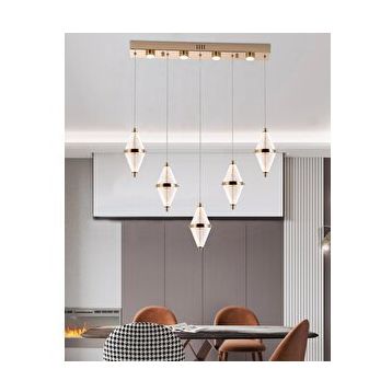 Apliqa Harold 5'li 37 Watt Sıralı Gold Ledli Modern Salon Avize