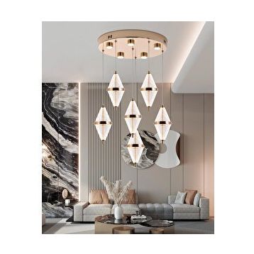 Apliqa Harold 6'lı 40 Watt Yuvarlak Gold Ledli Modern Salon Avize