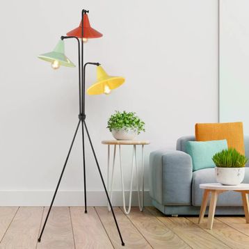 Apliqa Jadira 3'lü Çok Renkli Modern Tasarım Retro 3 Ayaklı Abajur Lamba Metal Lambader