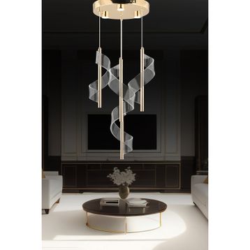 Apliqa Jadon 4'lü Yuvarlak 3 Renkli 35 Watt Gold Kristal Ledli Sarkıt Avize