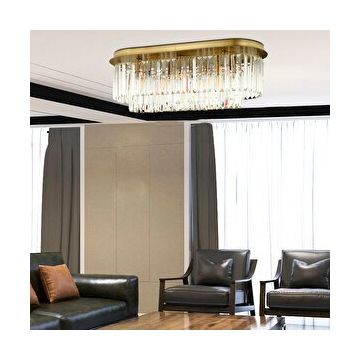 Apliqa Nilüfer Dikdörtgen Eskitme Kristalli Taşlı Modern Tasarım Yemek Masa Üstü Kristal Salon Avize
