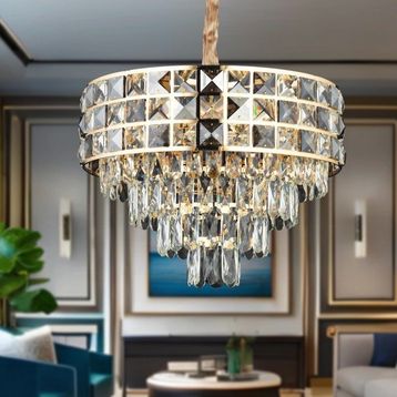 Apliqa Orrel 8'li Gold Kristal Taşlı Modern Avize