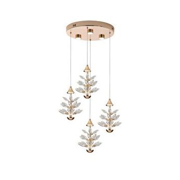 Apliqa Serap 4'lü 39 Watt 3000K Yuvarlak Gold Kristal Taşlı Ledli Salon Avize