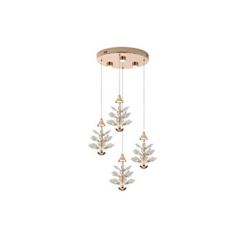 Apliqa Serap 4'lü 39 Watt 3000K Yuvarlak Gold Kristal Taşlı Ledli Salon Avize